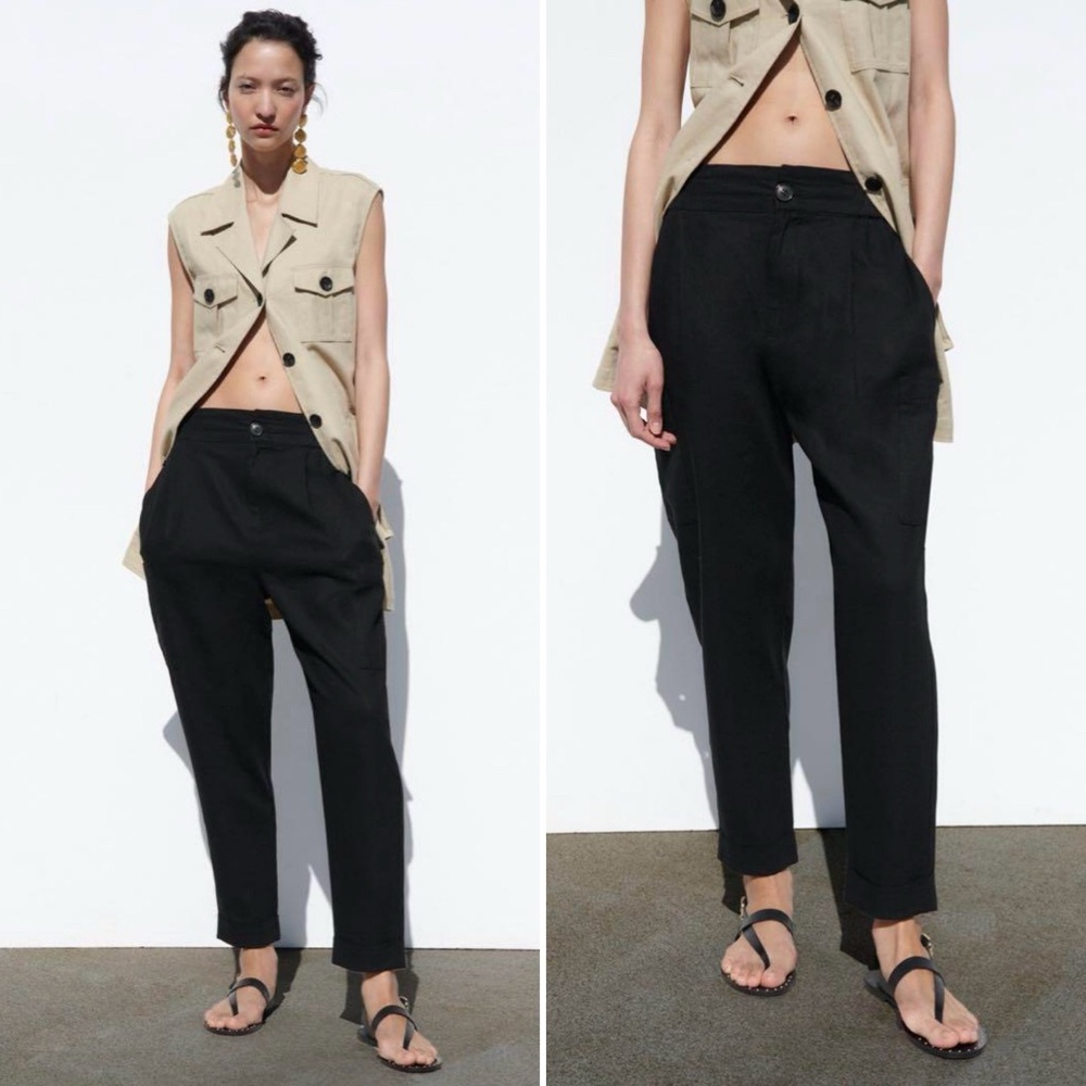 NWOT Zara Black Linen Blend Work Pants Size 8